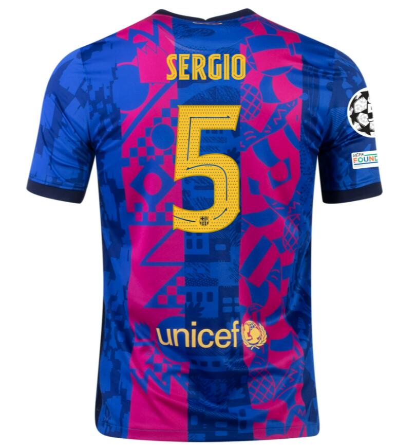 2021/22 Barcelona Football Kit Third Soccer Jersey with SERGIO BUSQUETS 5 UCL printing